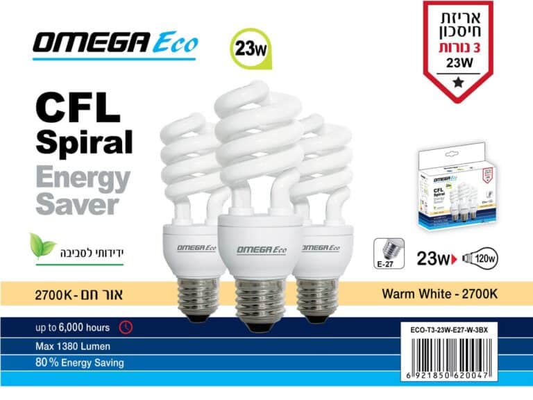 שלישית נורות ECO T2 EL ספירל WW E27/23W אור צהוב