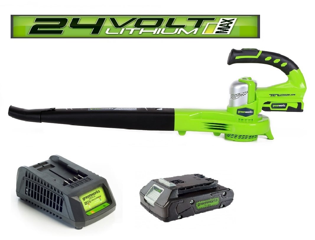 מפוח עלים 2 מהירויות 24V +סוללה 2A + מטען מהיר greenworks