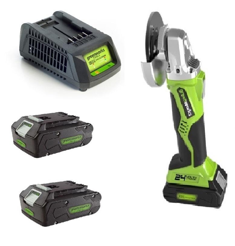 משחזת זווית "4.5 נטענת 24V+שתי סוללות 2.0Ah+מטען greenworks-99574/6