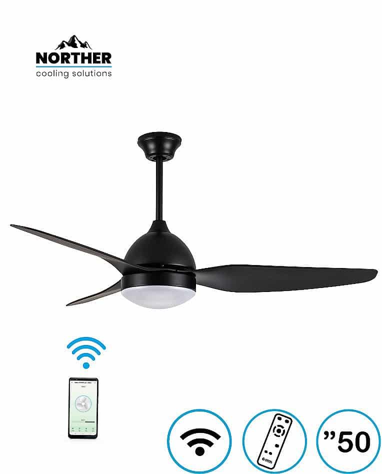 מאוורר תקרה לפרגולה דגם דולפין שחור עם תאורה WIFI ושלט