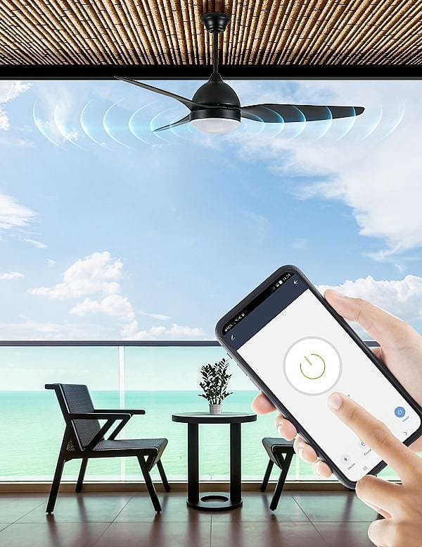 מאוורר תקרה לפרגולה דגם דולפין שחור עם תאורה WIFI ושלט
