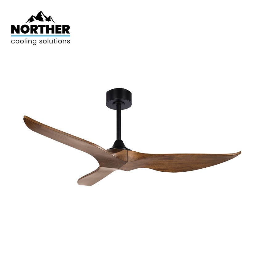Norther מאוורר תקרה 52″ דגם TRINITY | מנוע DC שקט | שלט | כנפיים מעץ טבעי שחור ועץ כהה - פטיש ומסמר