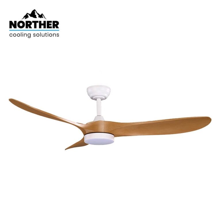 Norther מאוורר תקרה 52″ דגם YORK לבן/טיק | מנוע DC שקט - פטיש ומסמר