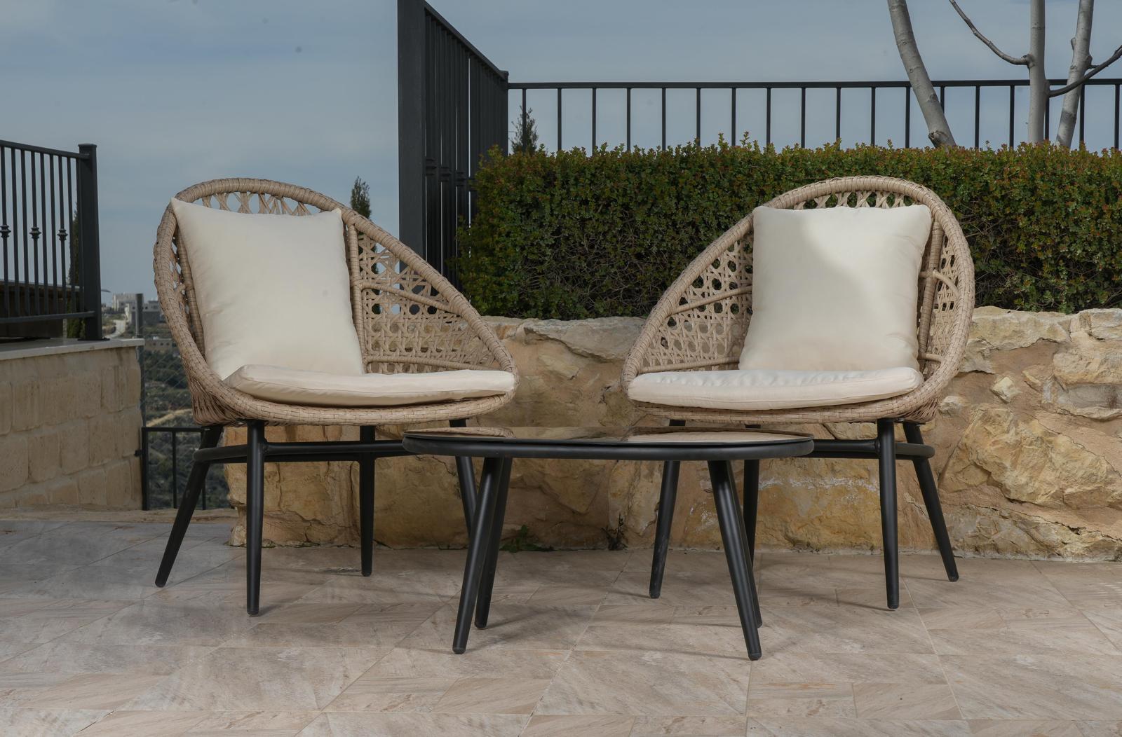 סט פינת קפה מאלומיניום דגם אתונה – ראטן טבעי בעיצוב יוקרתי - פטיש ומסמר