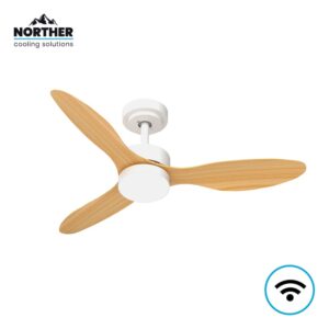 Norther מאוורר תקרה 42 אינץ' דגם VERMONT לבן/עץ | מנוע DC שקט | תאורת LED | שליטה חכמה WiFi - פטיש ומסמר