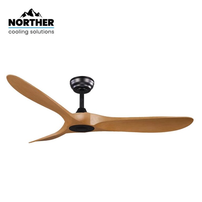 מאוורר תקרה Norther YORK 52″ שחור/עץ טיק | מנוע DC שקט | שלט | ללא תאורה - פטיש ומסמר