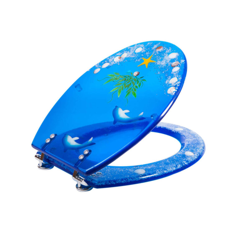 מושב אסלה אקרילי דולפין – עיצוב ייחודי עם צירי נירוסטה מתכווננים - פטיש ומסמר