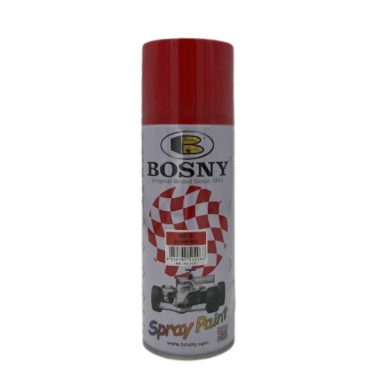 ספריי צבע אדום BOSNY B100 בנפח 400 מ"ל עם בסיס אקריל טהור, מק"ט 8850747502068. מציע ייבוש מהיר, גימור מבריק ועמידות גבוהה למגוון משטחים ספריי צבע אדום BOS