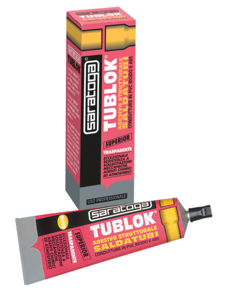 מיכל דבק מבני Saratoga TUBLOK דגם 57.100.001 נפח 125 מ"ל עם מברשת יישום - דבק מבוסס PVC בתמיסה לצנרת לחץ גבוה ונמוך עם זמן עבודה עד 3 דקות