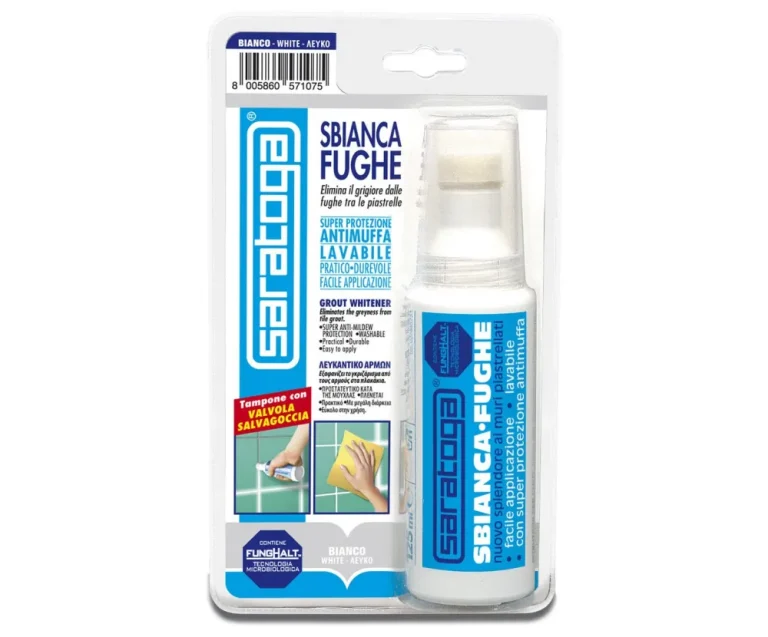 בקבוק מלבין פוגות Saratoga Sbianca Fughe דגם Funghalt 125ml - מסיר אפרוריות ומונע עובש בפוגות קרמיקה עם רפידה מיוחדת לשימוש מדויק