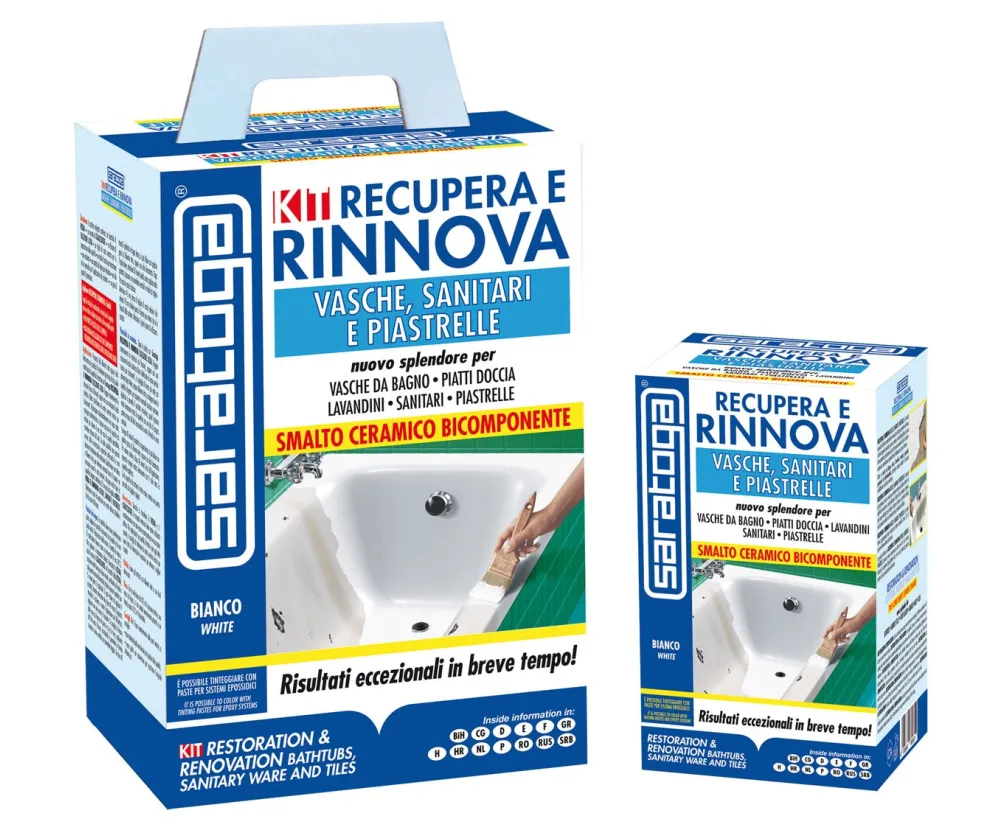 ערכת שיפוץ Saratoga RESTORE&RENOVATION דגם 88.965.001 כולל רזין אפוקסי 375 מ"ל קטליזטור ומרית ערבוב - פתרון מהיר לשיקום משטחי קרמיקה עם שכבת הגנה חלקה וברק יוצא דופן