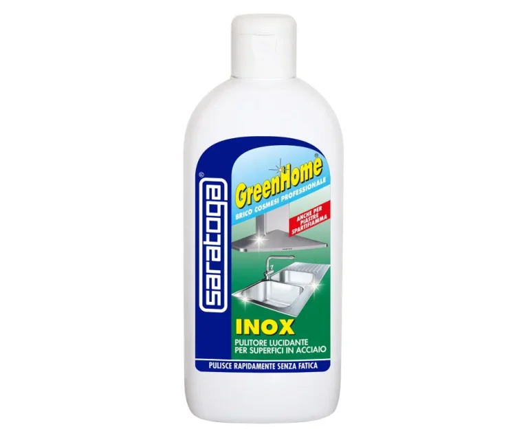 בקבוק נוזל ניקוי Saratoga GreenHome Inox 250 מ"ל - פורמולה מתקדמת המנקה ומבריקה משטחי נירוסטה במהלך אחד עם ניחוח נענע רענן וברק מקצועי