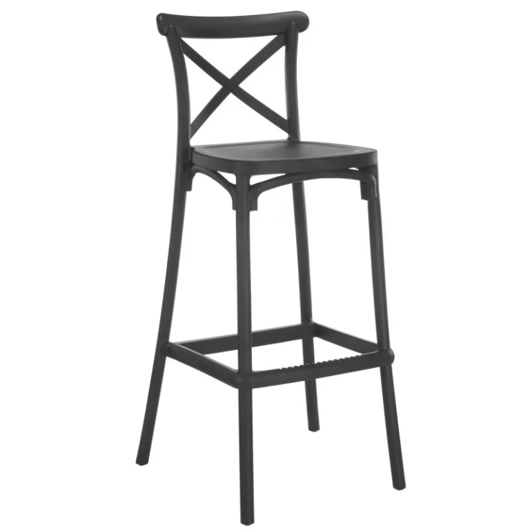 כיסא בר פלסטיק דגם לירוי X מעוצב בצבע שחור – נוחות מקסימלית, עיצוב X מודרני ועמידות גבוהה - פטיש ומסמר