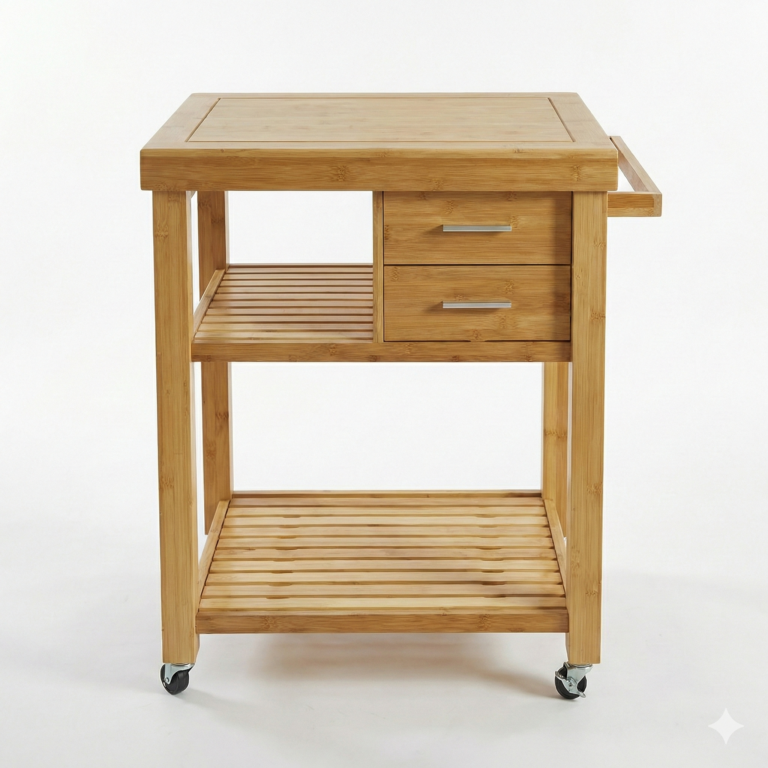 עגלת מטבח מבמבוק עם מגירות וגלגלים - פטיש ומסמר